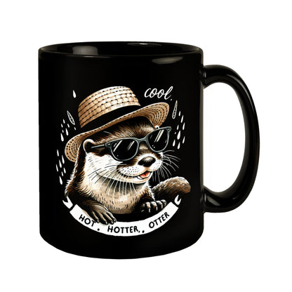 Otter mit Strohhut und Sonnenbrille Tasse in Schwarz mit Spruch Hot Hotter Otter