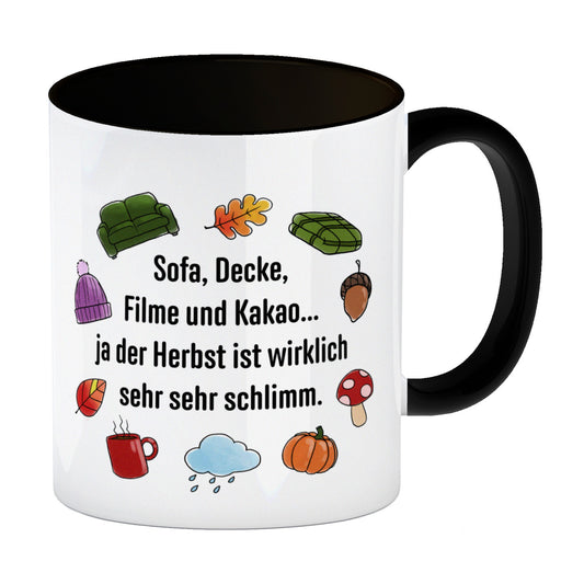 Gemütlichkeit Kaffeebecher in schwarz mit Spruch- Der Herbst ist wirklich schlimm