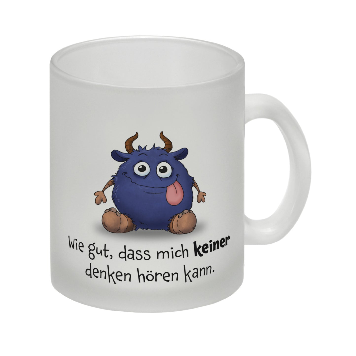 Freches Monster in dunkelblau Glas Tasse mit lustigem Spruch