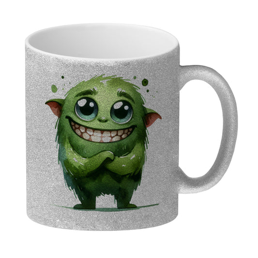 grünes Monster Glitzer-Kaffeebecher