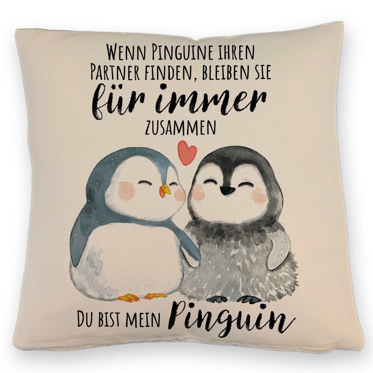 Pinguinpärchen Kissen mit Leinenoptik mit Spruch Du bist mein Pinguin