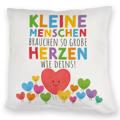 Herzen Kuschelkissen mit Spruch Große Herzen für kleine Menschen