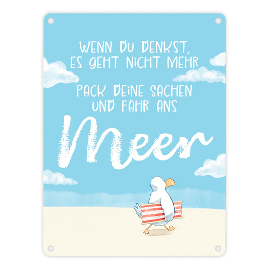 Möwe Metallschild in 15x20 cm mit Spruch Fahr ans Meer