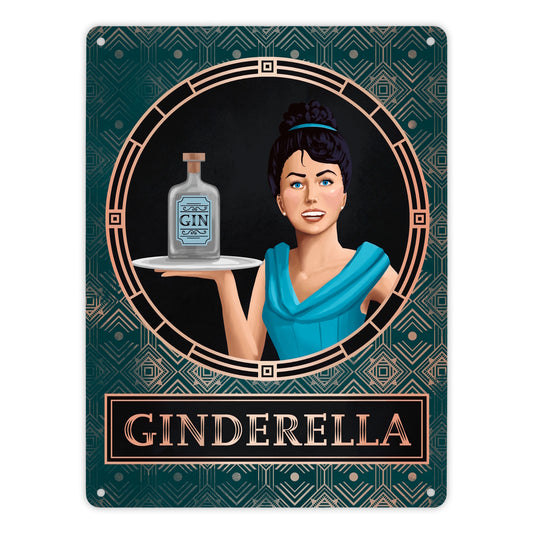 Ginderella Gin Metallschild XL in 21x28 cm für Gin-Liebhaber