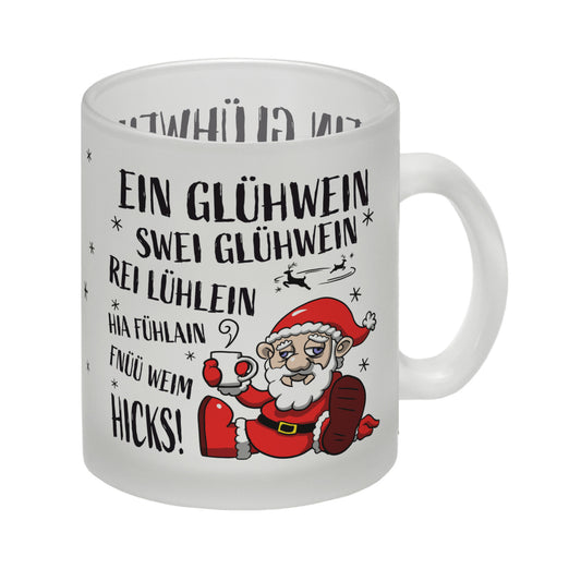 Betrunkener Weihnachtsmann Glühweintasse im Comicstil