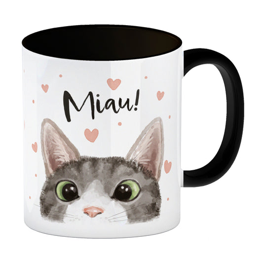 Miau Katze Kaffeebecher in schwarz