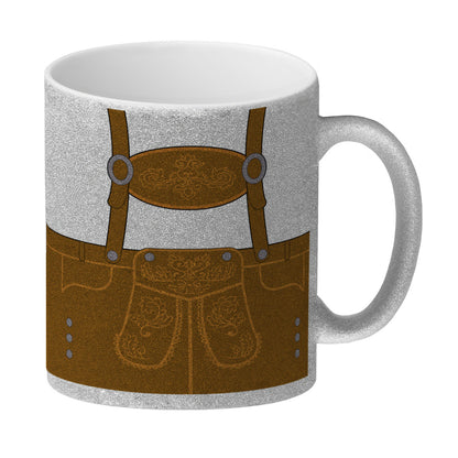 Lederhosen-Motiv Glitzer-Kaffeebecher