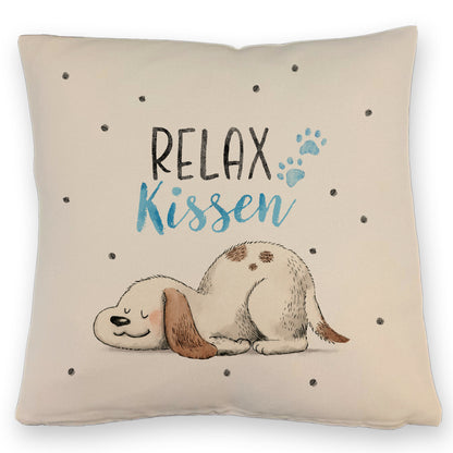 Relaxter Hund Kissen mit Leinenoptik mit Spruch Relax Kissen mit Leinenoptik