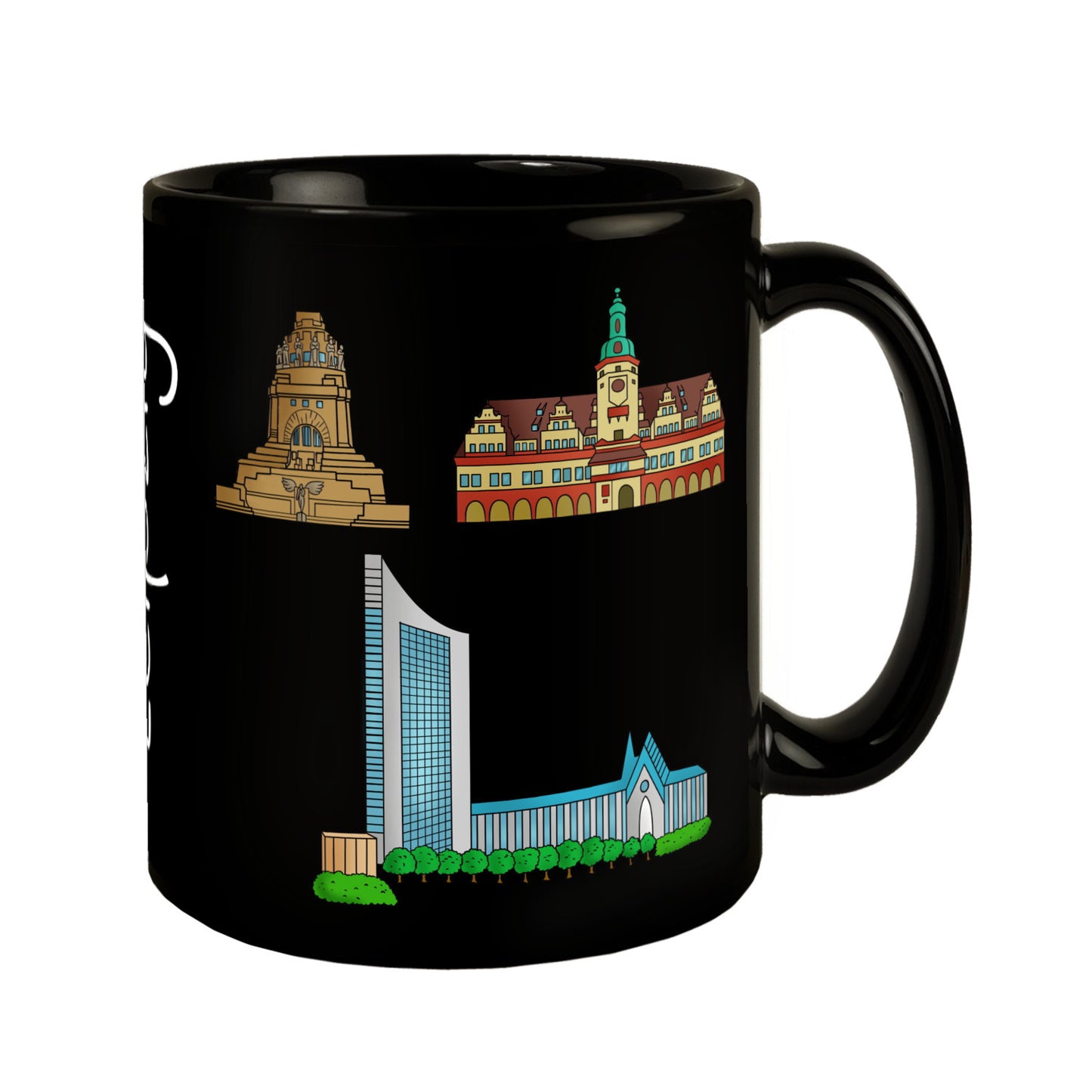 Leipzig Wahrzeichen Tasse in schwarz