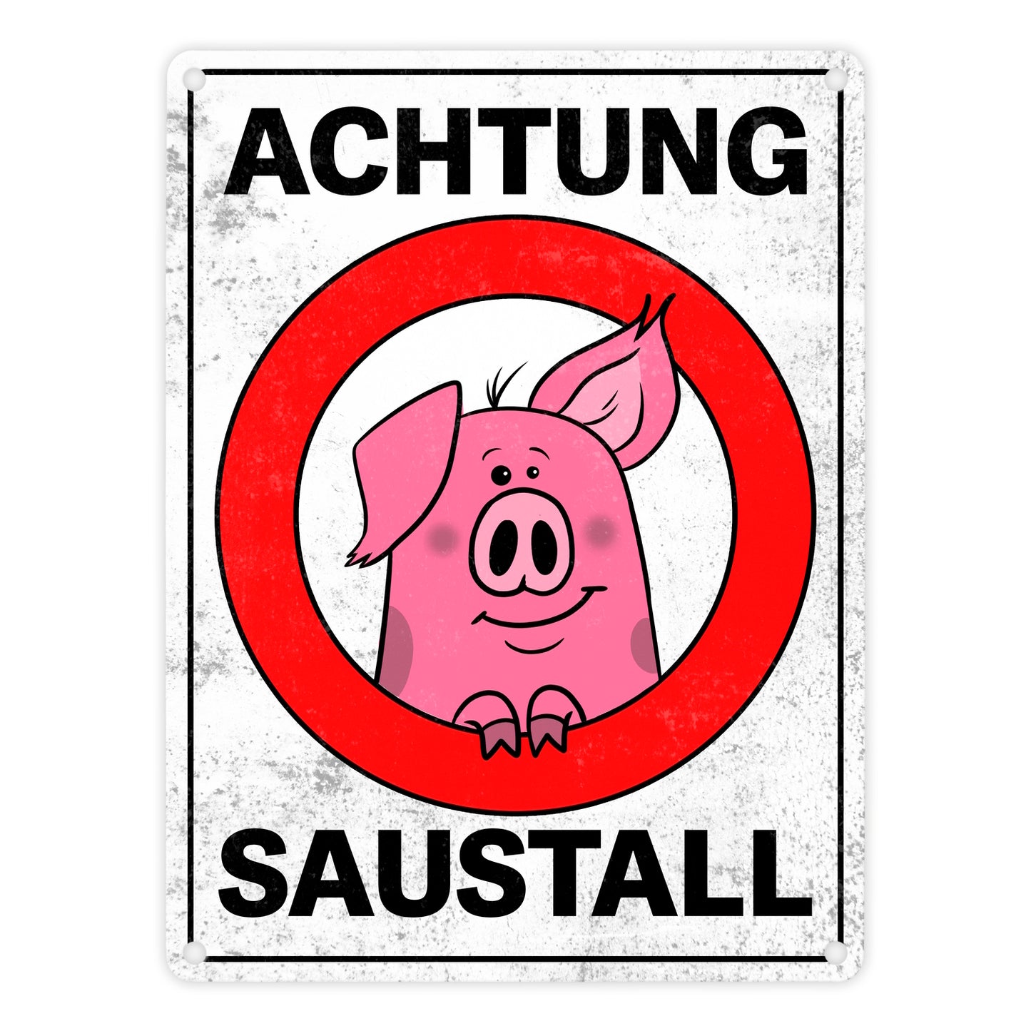 Achtung Saustall Metallschild mit Comic-Schwein