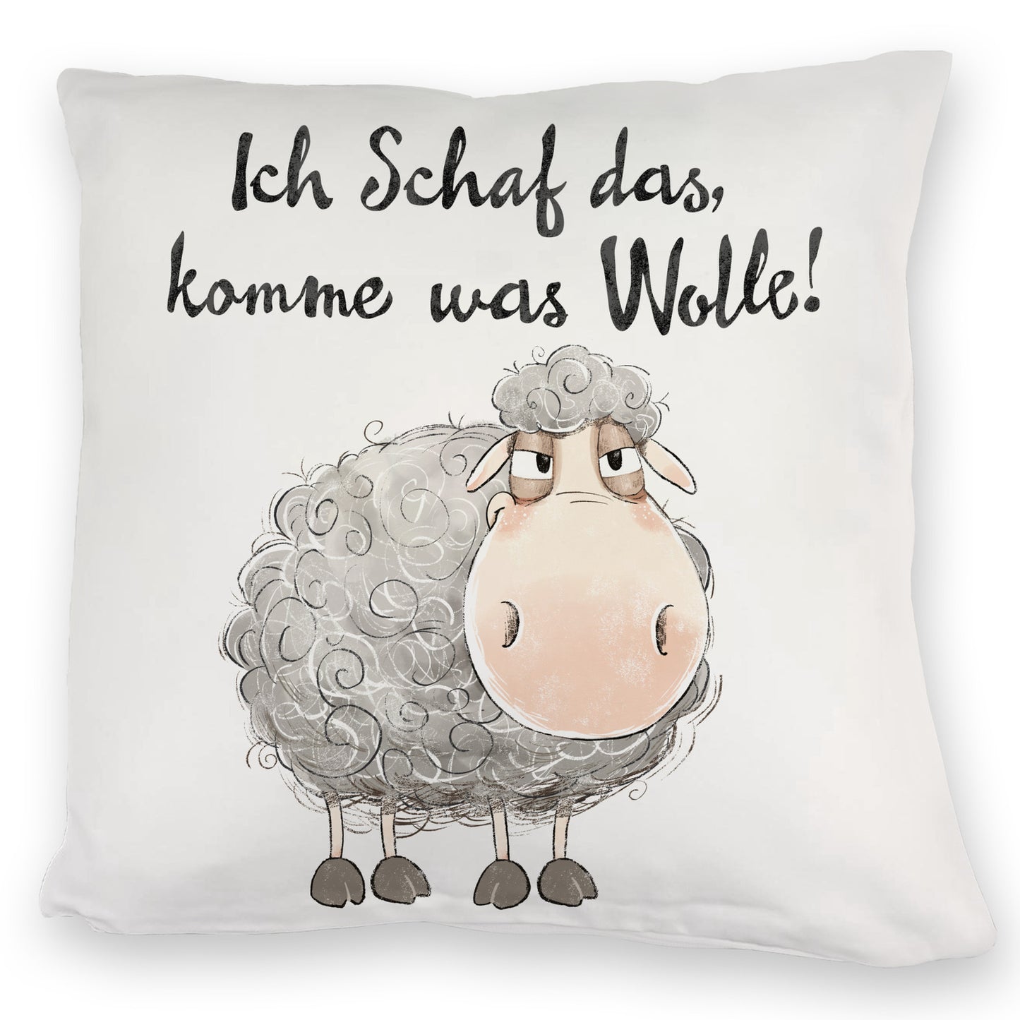 Schaf Kuschelkissen mit Spruch Ich Schaf das komme was Wolle