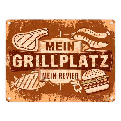 Grillplatz Vintage Metallschild in 15x20 cm - Mein Revier