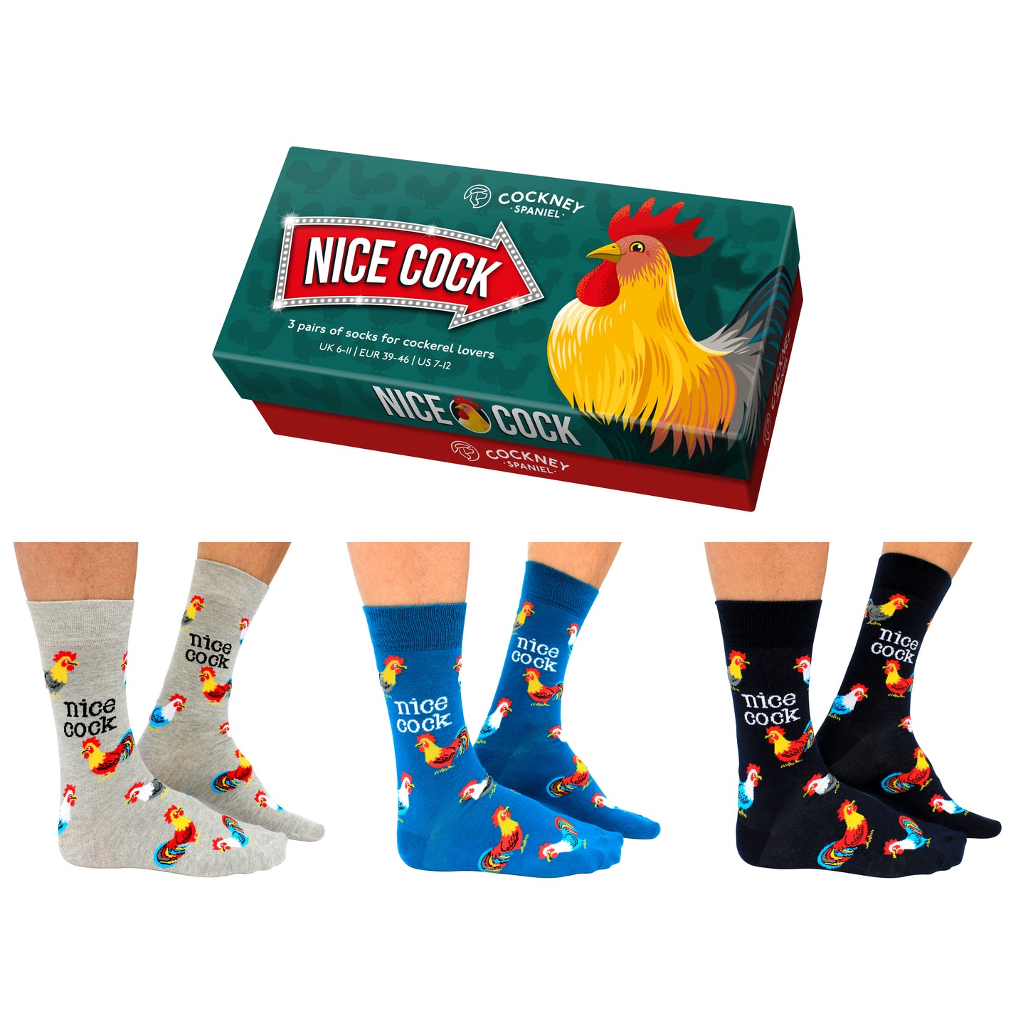 Hahn - Nice Cock Socken mit Geschenkverpackung in 39-46 (3 Paare)