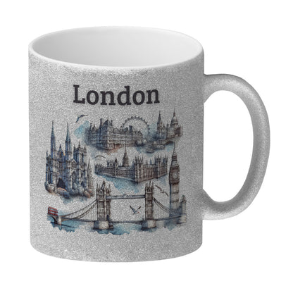 Skyline London Glitzer-Kaffeebecher mit Spruch London