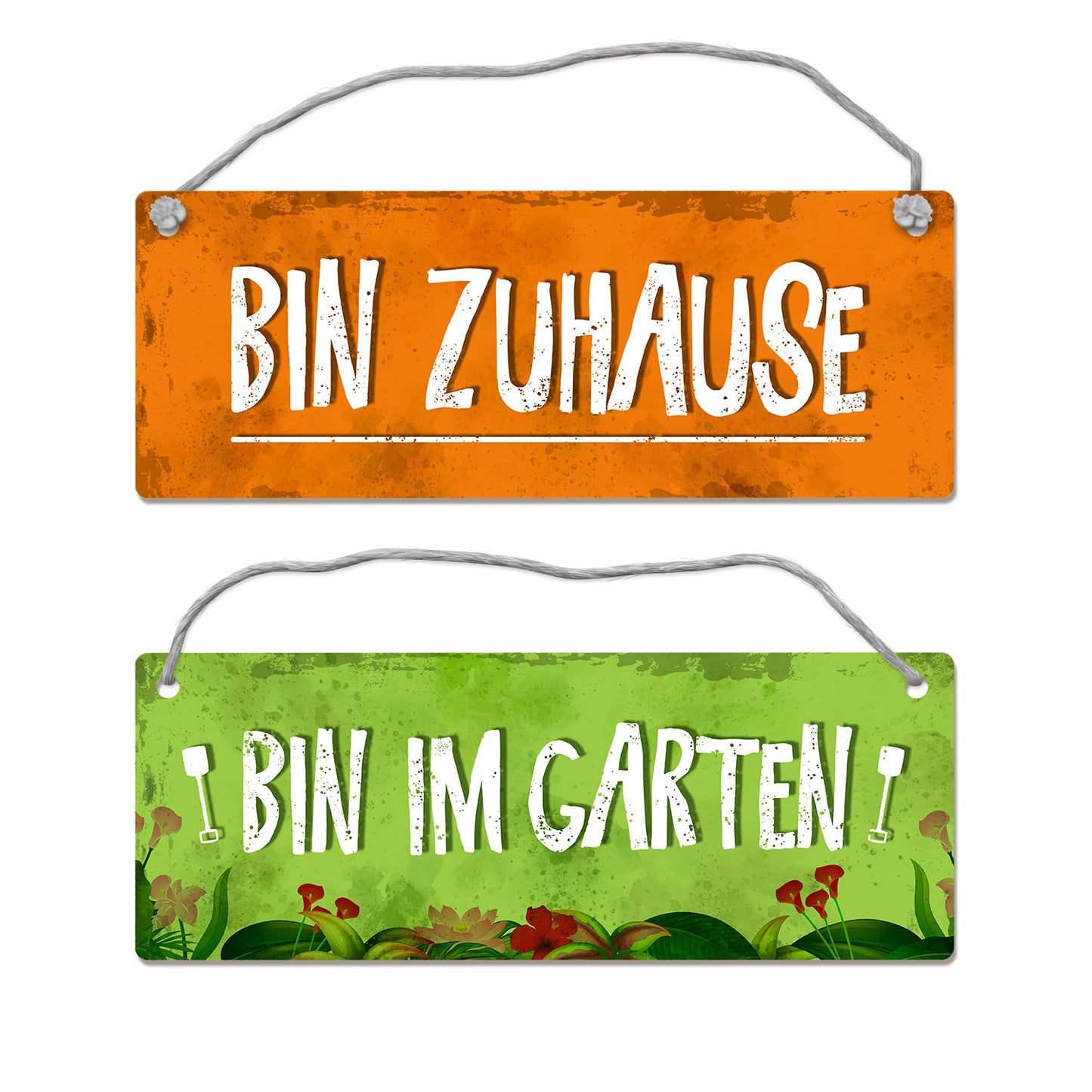 Bin im Garten - Bin Zuhause Wendeschild mit Kordel