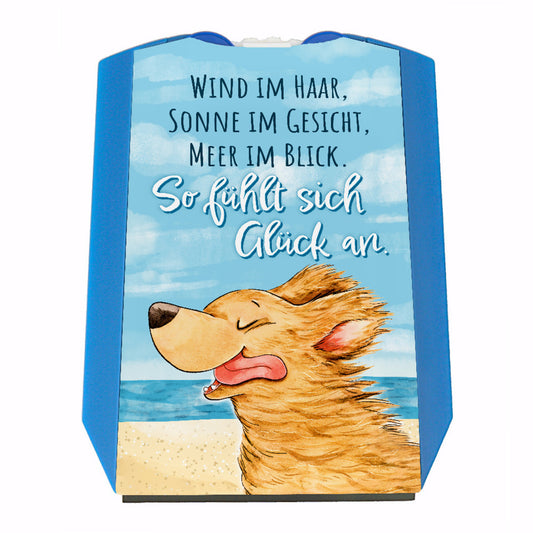 Hund Parkscheibe mit Spruch Wind Sonne Meer - pures Glück