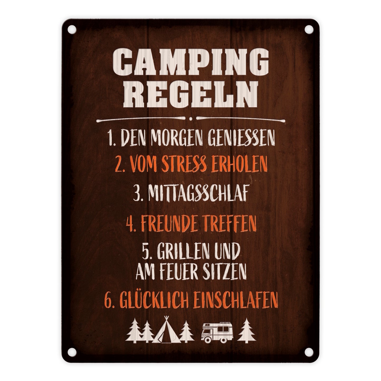 Camping Regeln Metallschild im rustikalen Stil