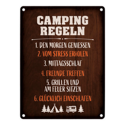 Camping Regeln Metallschild im rustikalen Stil