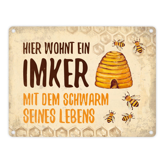 Imker mit Schwarm seines Lebens Blechschild in 15x20 cm