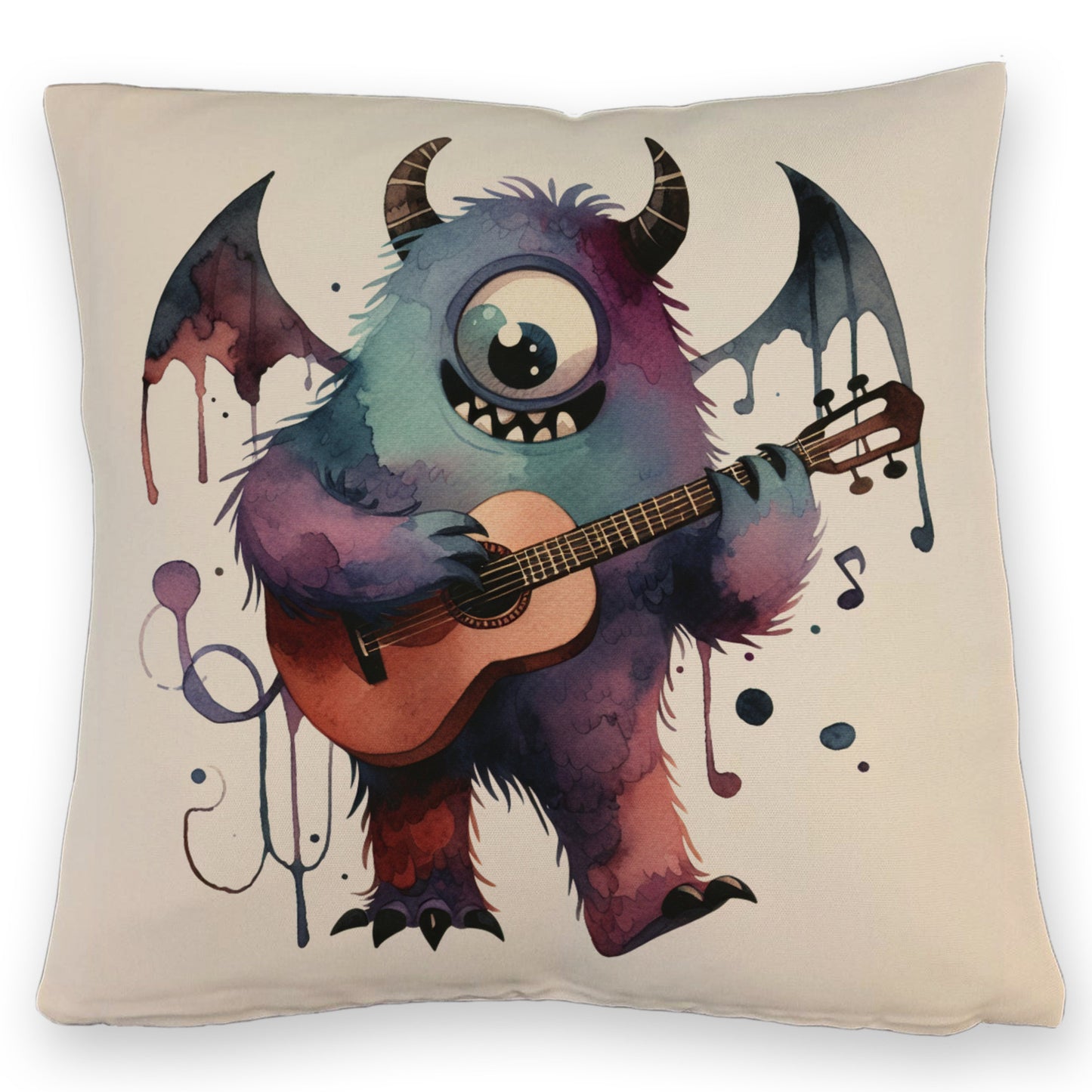 Niedliches Monster mit Gitarre Kissen mit Leinenoptik