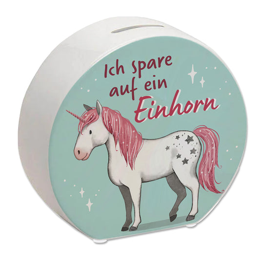 Einhorn Spardose in mintgrün mit Spruch Ich spare auf ein Einhorn