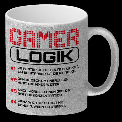 Gamer Logik Glitzer-Kaffeebecher in rot