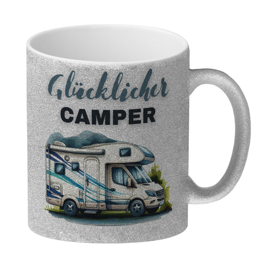 Wohnmobil Glitzer-Kaffeebecher mit Spruch Glücklicher Camper