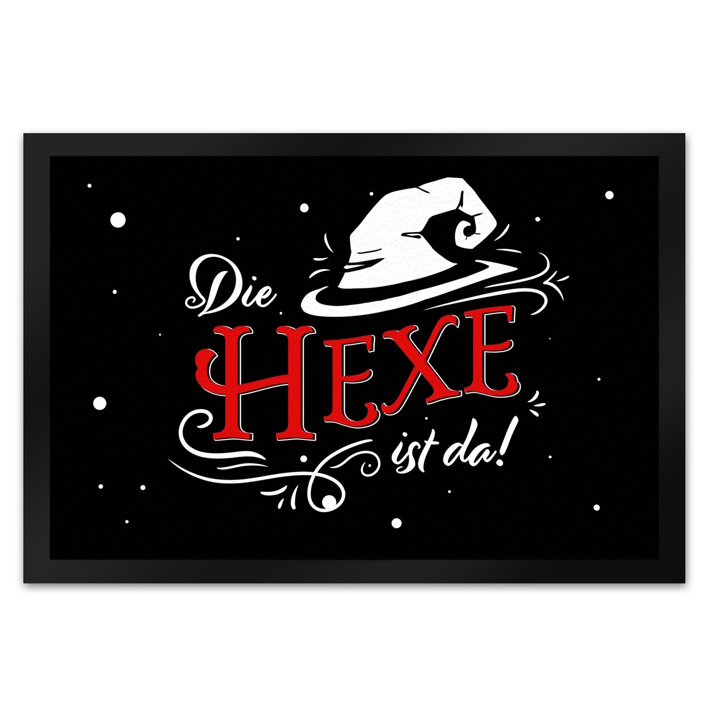 Fußmatte XL in 40x60 cm im Halloween Design mit lustigem Spruch und Hexenhut - Die Hexe ist da