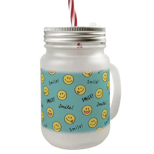 Emoticon Mason Jar Henkel Trinkglas mit Deckel mit Spruch Smile