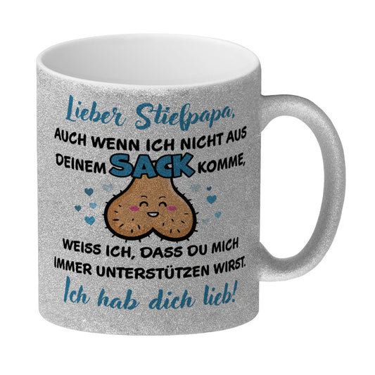 Stiefpapa, ich hab dich lieb Glitzer-Kaffeebecher mit Spruch