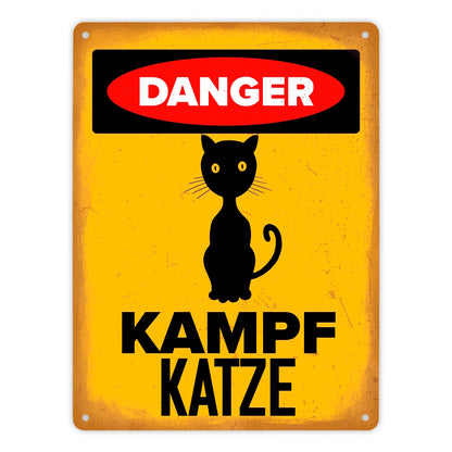 Danger Kampf Katze Metallschild XL in 21x28 cm mit Katzen Silhouette