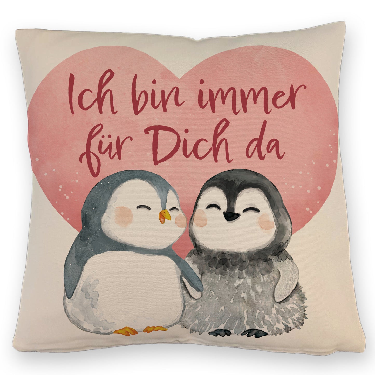 Pinguin Paar Kissen mit Leinenoptik mit Spruch Ich bin immer für dich da