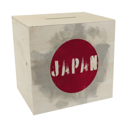 Spardose aus Holz mit Japan-Flagge im Used Look - Sparschwein für Urlauber