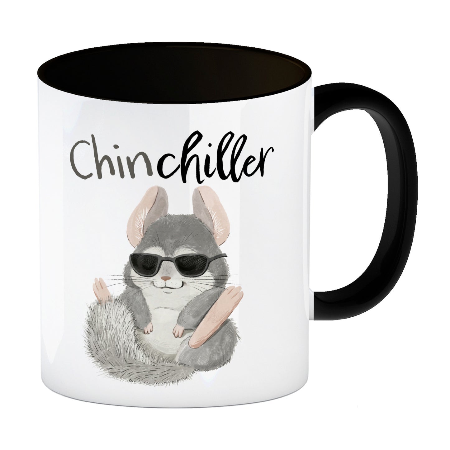 Chinchilla Kaffeebecher in schwarz mit Spruch Chinchiller