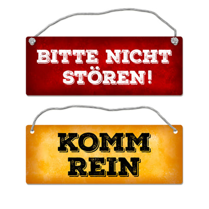 &quotBitte nicht stören - Komm rein&quot Wendeschild in Gelb und Rot mit Kordel