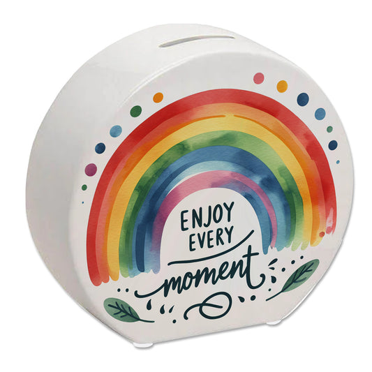 Regenbogen Spardose mit Spruch Enjoy every moment