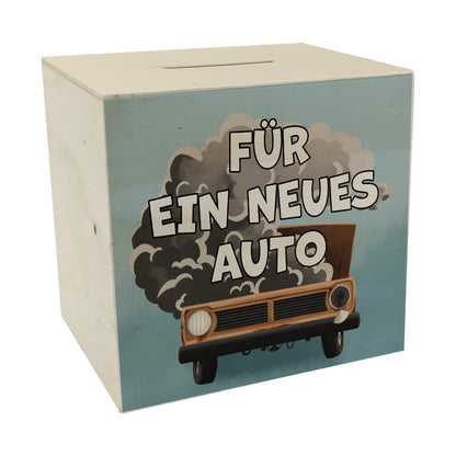 Für ein neues Auto Spardose aus Holz mit lustigem Motiv