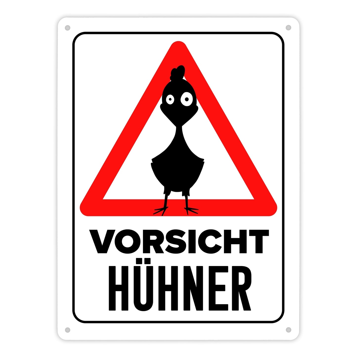 Vorsicht Hühner Metallschild XL in 21x28 cm mit Huhn Silhouette