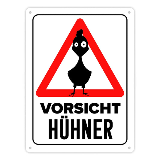 Vorsicht Hühner Metallschild XL in 21x28 cm mit Huhn Silhouette