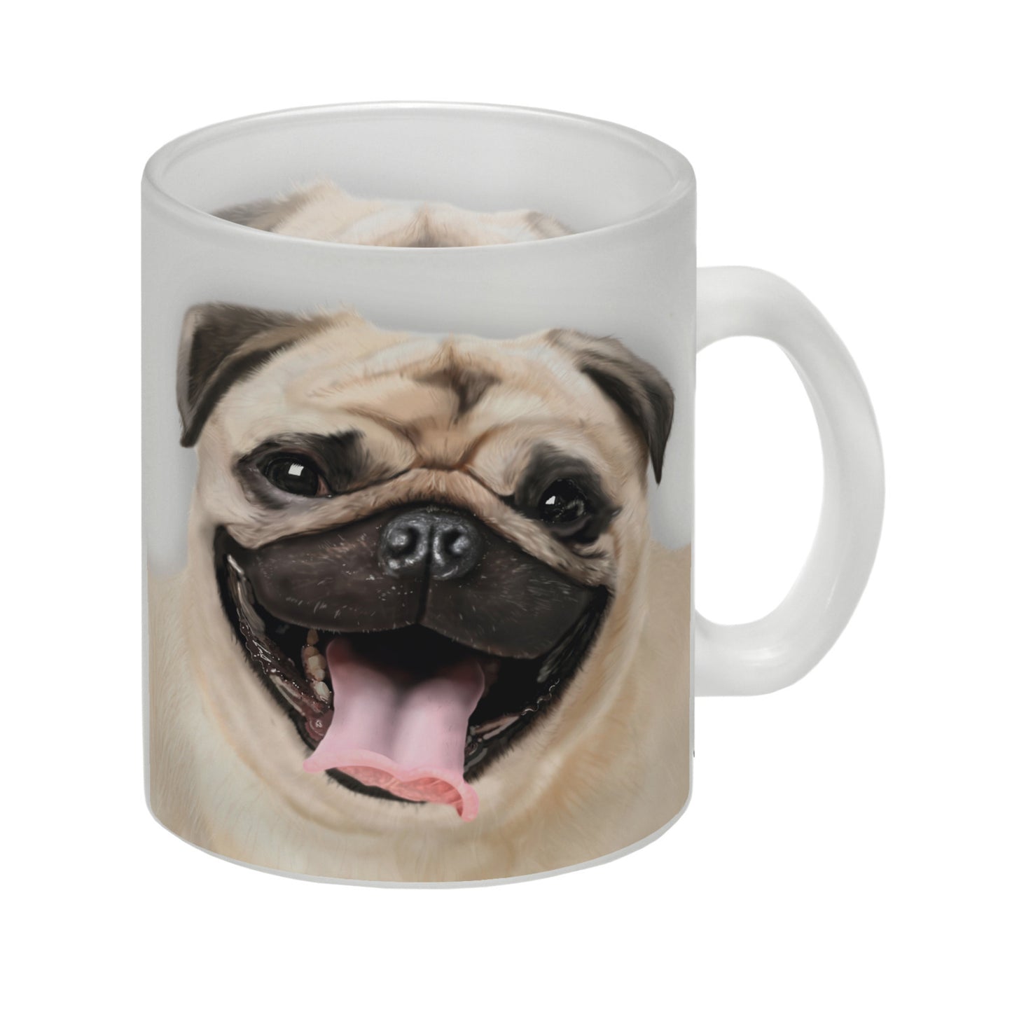 Glas Tasse mit Mops Motiv