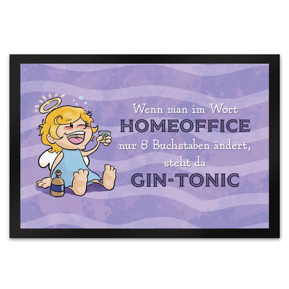 Engel Fußmatte XL in 40x60 cm mit Spruch - Homeoffice klingt ähnlich wie Gin-Tonic