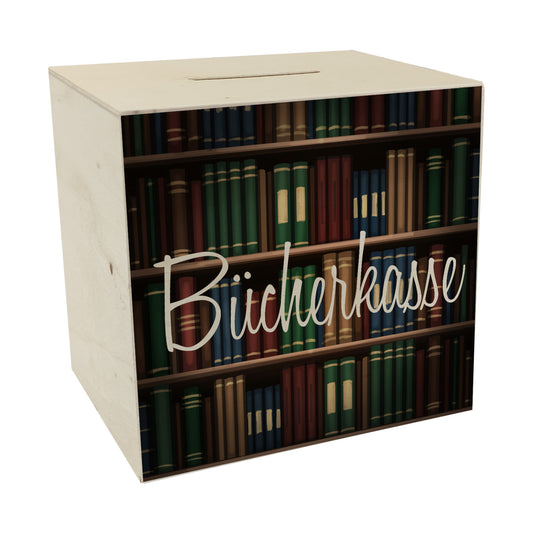 Bücherkasse Spardose aus Holz für Leseratten