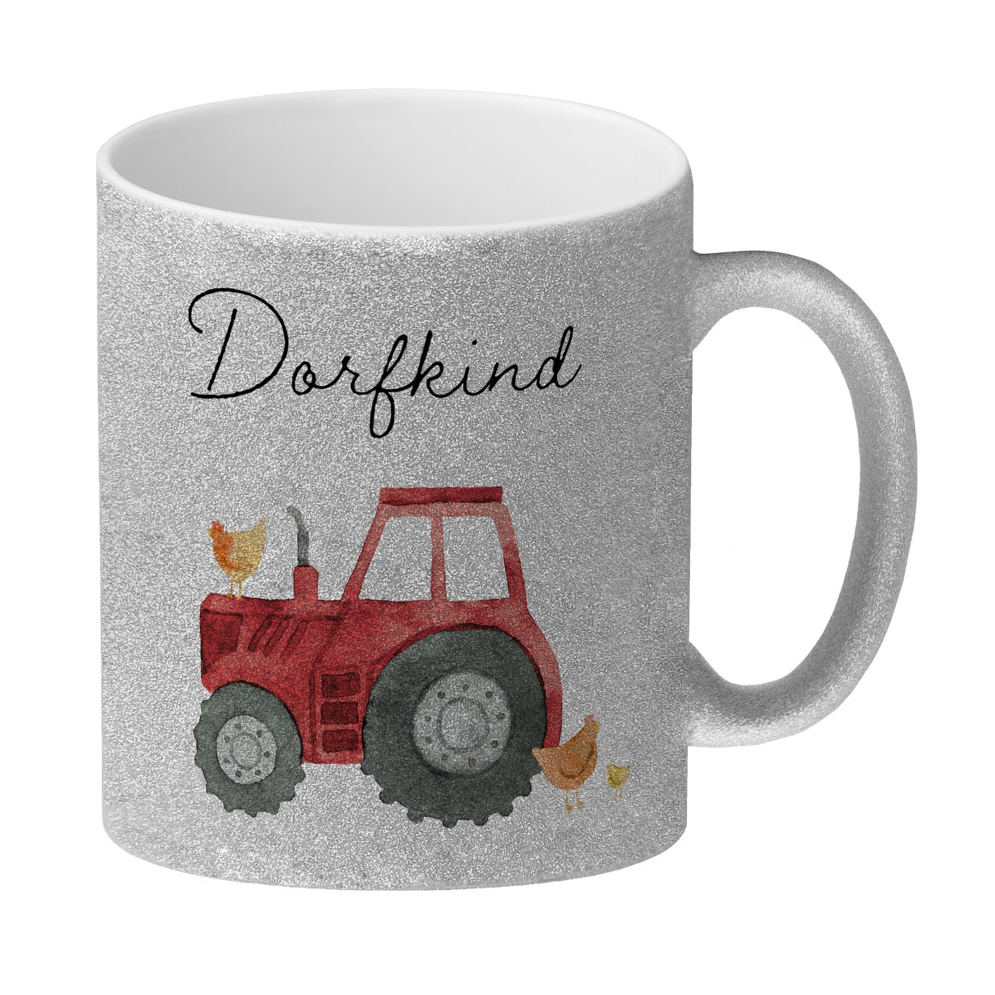 Dorfkind roter Traktor Glitzer-Kaffeebecher