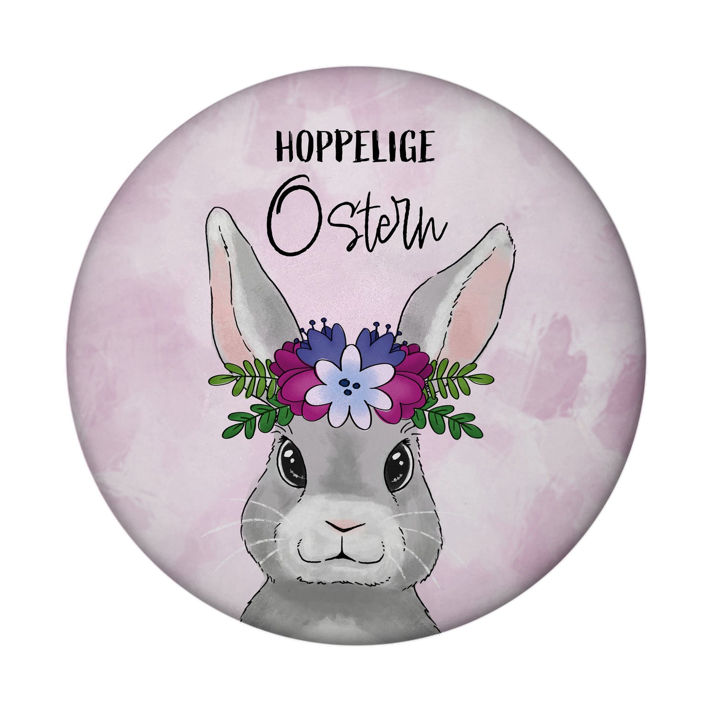 Hoppelige Ostern Magnet rund mit süßem Osterhasen