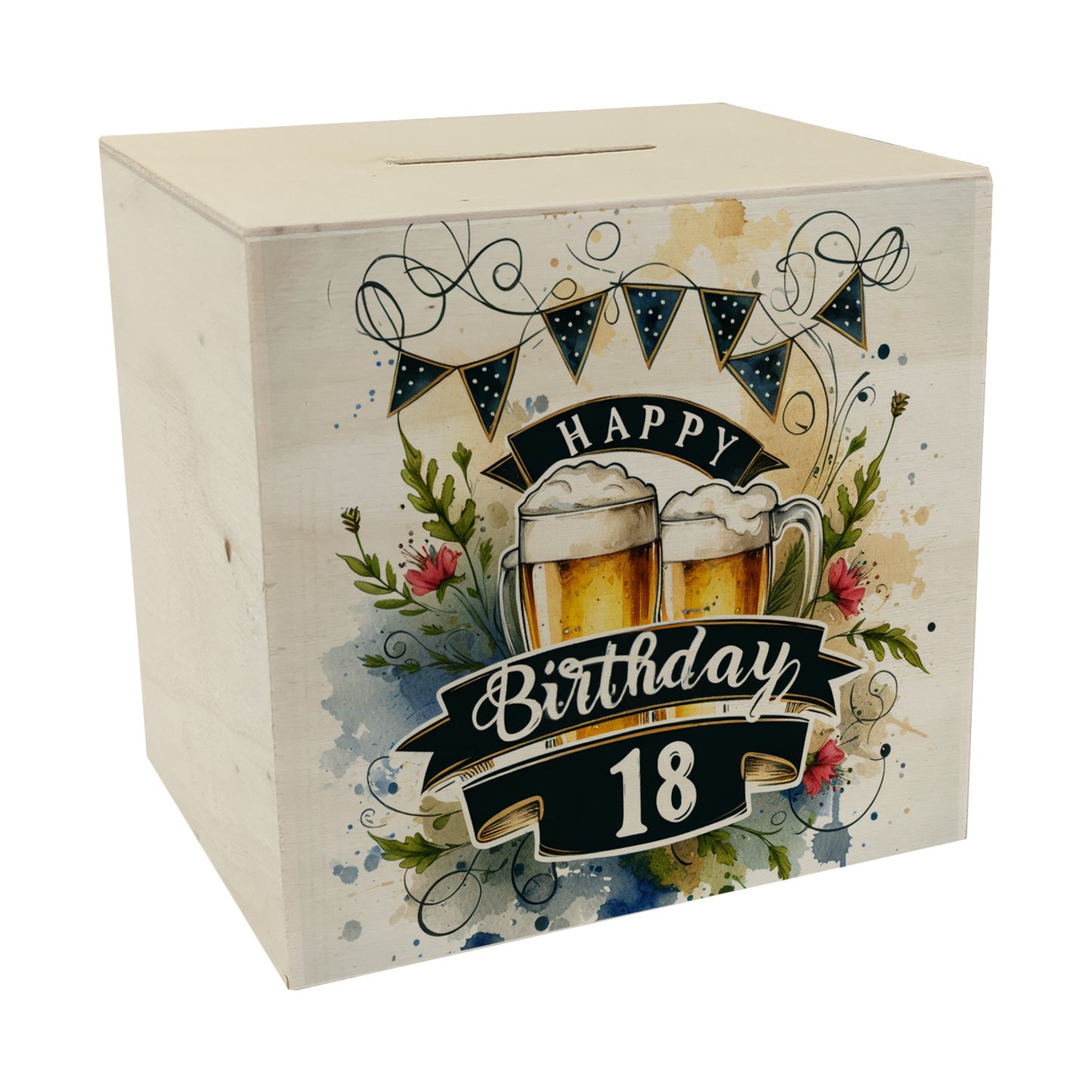 Happy Birthday 18 Bierkrug Spardose aus Holz