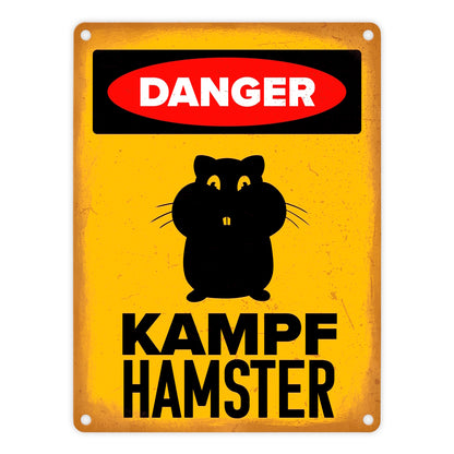 Danger Kampf Hamster Metallschild in 15x20 cm mit Hamster Silhouette