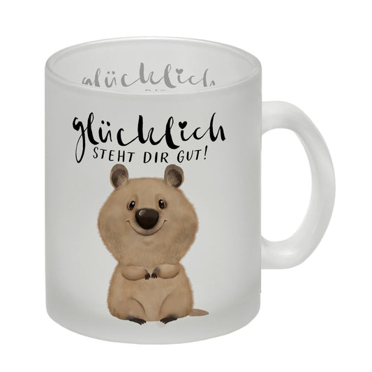 Quokka Glas Tasse mit Spruch Glücklich steht dir gut