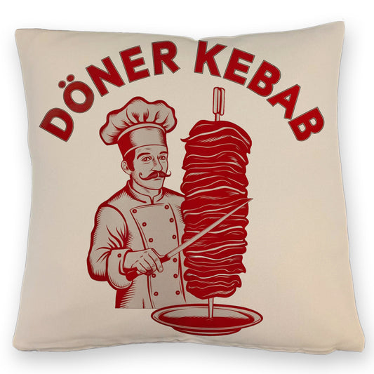 Döner Kebab Logo Kissen mit Leinenoptik