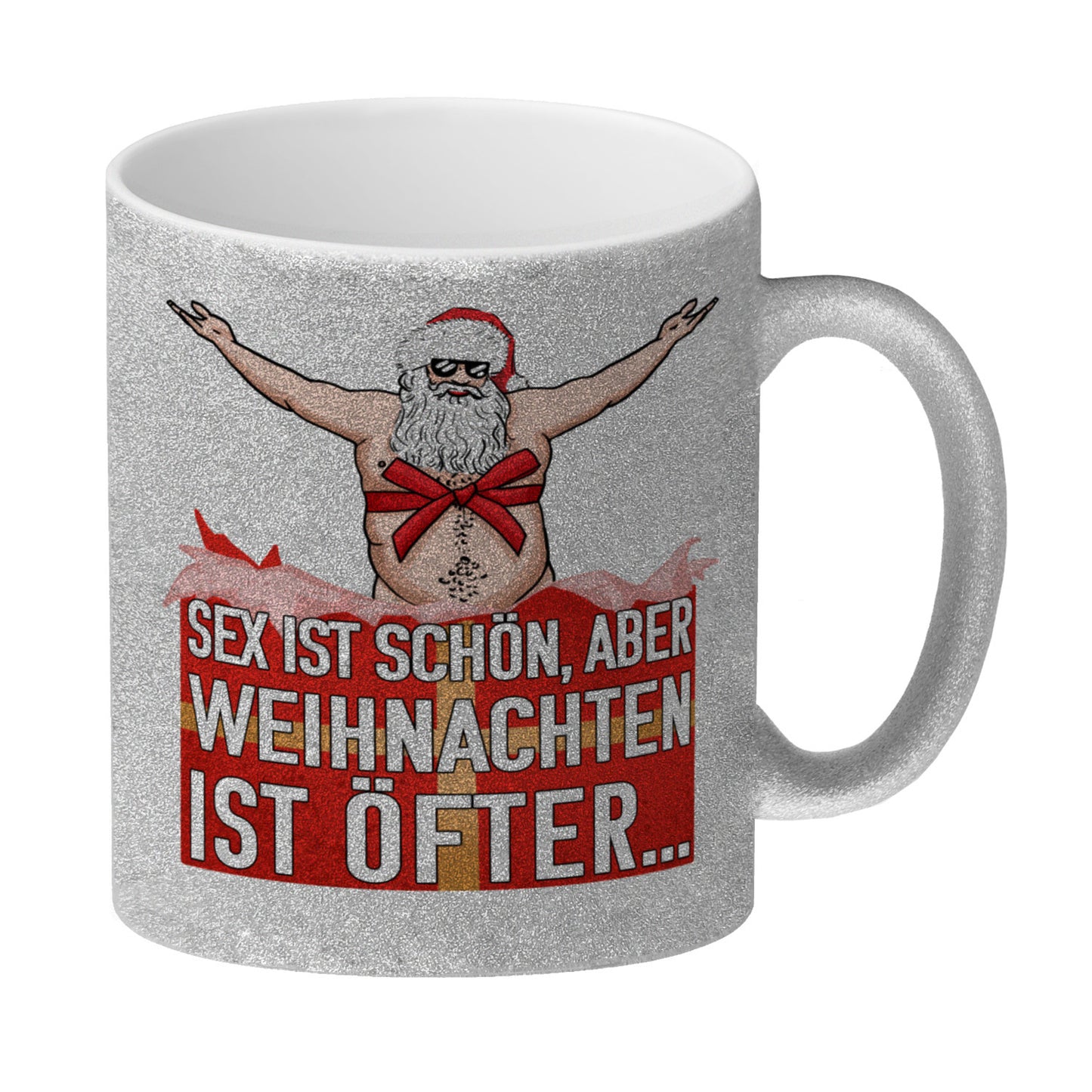 Sex ist schön aber Weihnachten ist öfter Glitzer-Kaffeebecher mit Weihnachtsmann