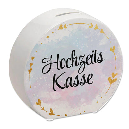 Hochzeit Spardose aus Keramik mit dekorativem Design und goldenen Herzen - Hochzeitskasse